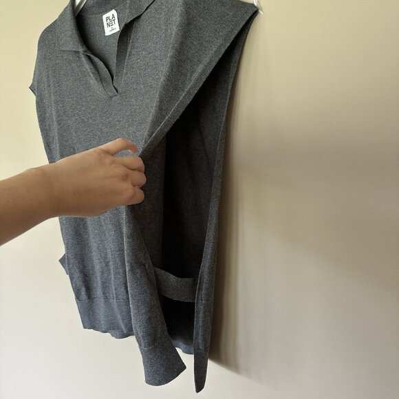 Planet by Lauren G Artsy Top One Size Pima Cotton Gray Side Cut Out Earthy - Picture 3 of 8